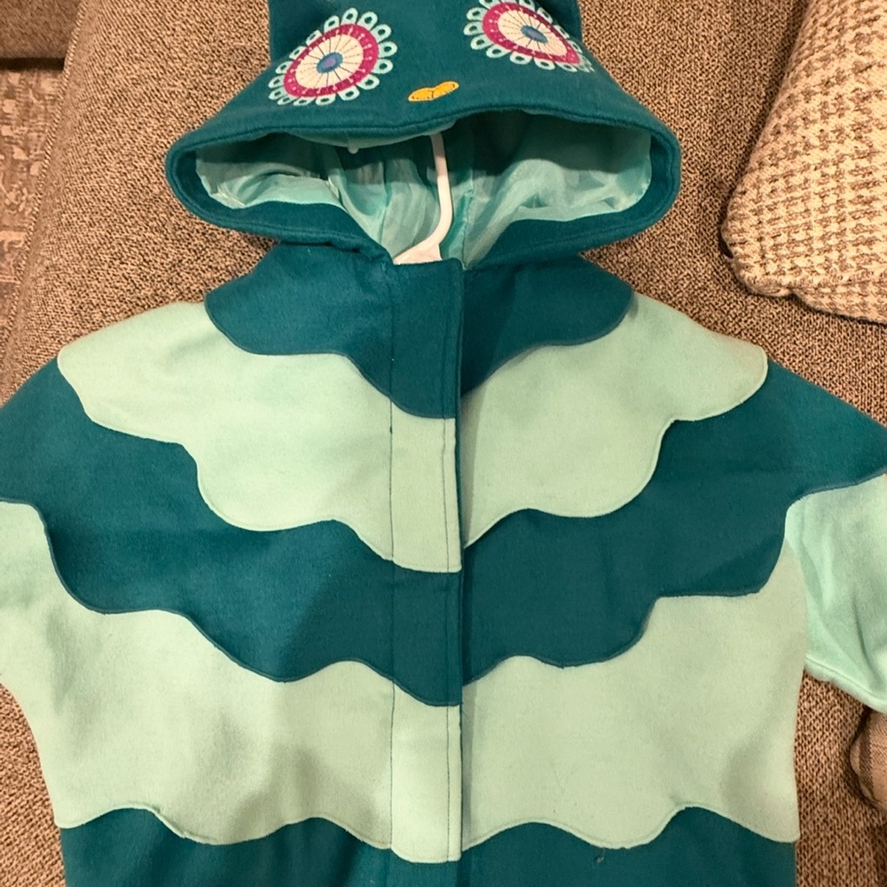 Teal and Light Blue Hooded Owl Jacket
